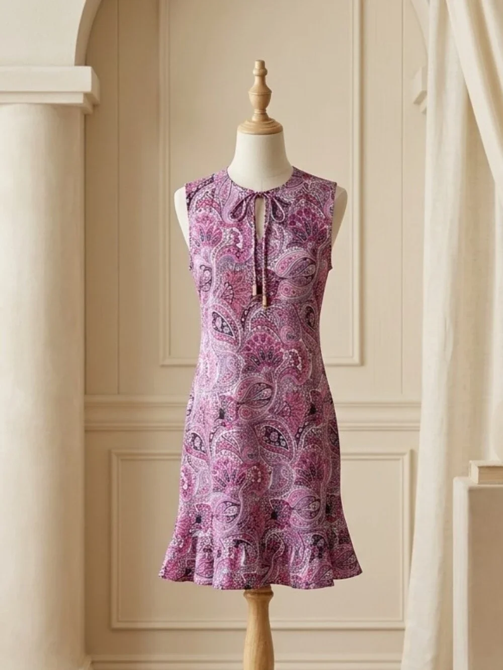 Michael Kors Paisley Pink Sleeveless Ruffle Dress Size XS